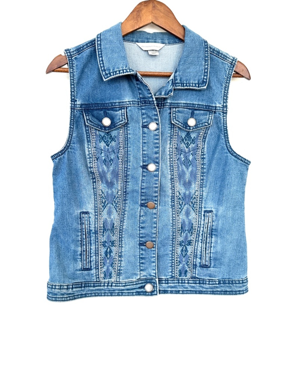 Christopher & Banks Denim Vest with Embroidery Details, Stretch - Picture 2 of 12